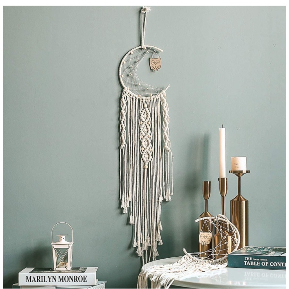 Handmade Boho Macrame Moon Owl Cotton DreamCatcher - Picture 4 of 5